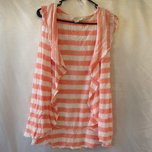 Pink and White striped Sleeveless Ruffled Cardigan